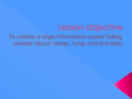 Lesson objective To create a large information poster telling people about viruses, fungi and bacteria.