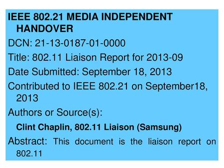 IEEE MEDIA INDEPENDENT HANDOVER