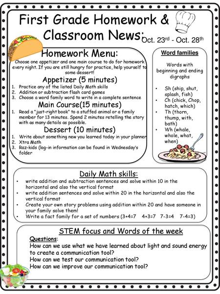 First Grade Homework & Classroom News: