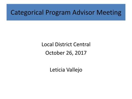 Categorical Program Advisor Meeting