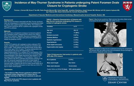 Incidence of May-Thurner Syndrome in Patients undergoing Patent Foramen Ovale Closure for Cryptogenic Stroke Thomas J. Kiernan MD, Bryan P Yan MD, Pablo.