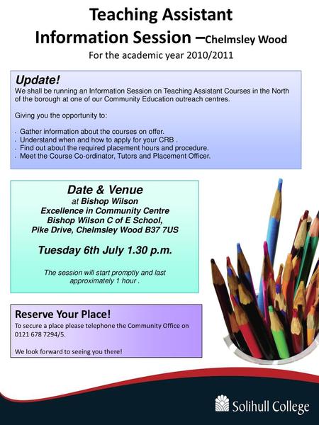 Teaching Assistant Information Session –Chelmsley Wood