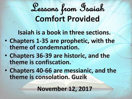 Lessons from Isaiah Comfort Provided