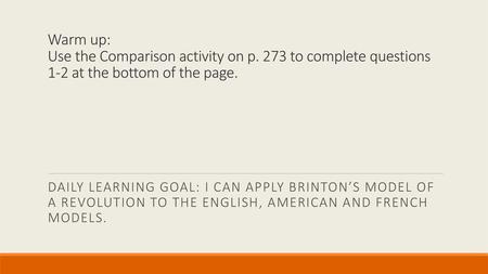 Warm up: Use the Comparison activity on p