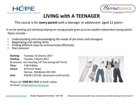 LIVING with A TEENAGER This course is for every parent with a teenager or adolescent aged 12 years+ It can be exciting and satisfying helping our young.