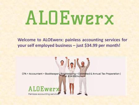 Welcome to ALOEwerx: painless accounting services for your self employed business – just $34.99 per month!