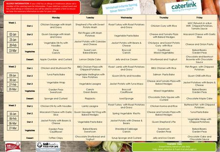 Whitehall Infants Spring Silver Menu 2017