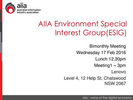 AIIA Environment Special Interest Group(ESIG)