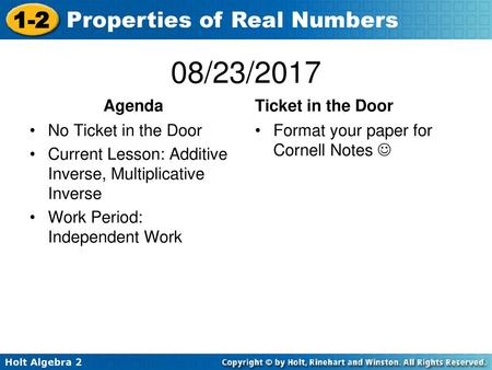 08/23/2017 Agenda Ticket in the Door No Ticket in the Door