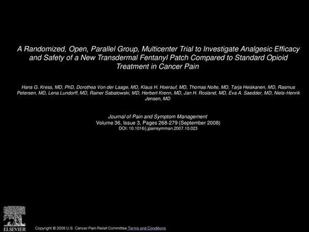 A Randomized, Open, Parallel Group, Multicenter Trial to Investigate Analgesic Efficacy and Safety of a New Transdermal Fentanyl Patch Compared to Standard.