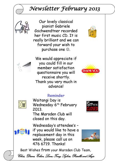 Best Wishes from your Marsden Club Team,