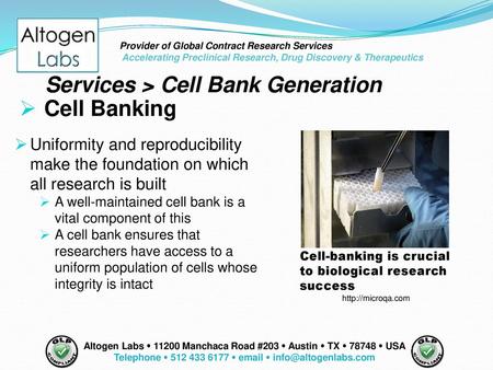 Telephone  512 433 6177  email  info@altogenlabs.com Provider of Global Contract Research Services Accelerating Preclinical Research, Drug Discovery.