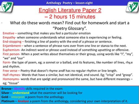 English Literature Paper 2 – 2 hours 15 minutes