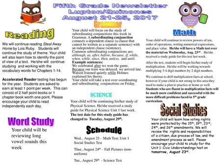 Fifth Grade Newsletter