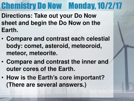 Chemistry Do Now Monday, 10/2/17