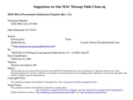 Suggestions on 16m MAC Message Table Clean-up