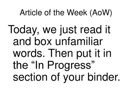 Article of the Week (AoW)