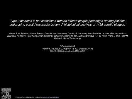 Type 2 diabetes is not associated with an altered plaque phenotype among patients undergoing carotid revascularization. A histological analysis of 1455.