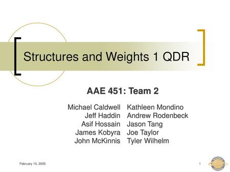 Structures and Weights 1 QDR