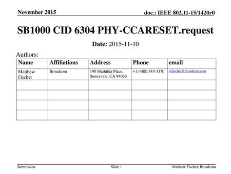 SB1000 CID 6304 PHY-CCARESET.request