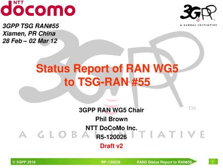 3GPP RAN WG5 Chair Phil Brown NTT DoCoMo Inc. R Draft v2