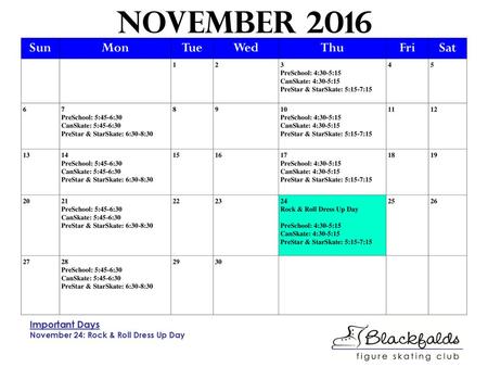 November 2016 Sun Mon Tue Wed Thu Fri Sat Important Days