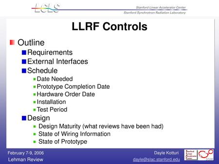 LLRF Controls Outline Requirements External Interfaces Schedule Design