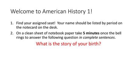 Welcome to American History 1!