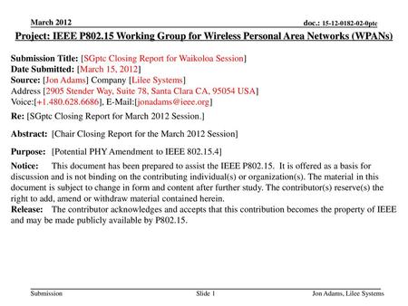 <month year> doc.: IEEE < e> March 2012