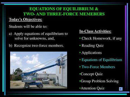 EQUATIONS OF EQUILIBRIUM & TWO- AND THREE-FORCE MEMEBERS