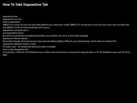 How To Take Dapoxetine Tab