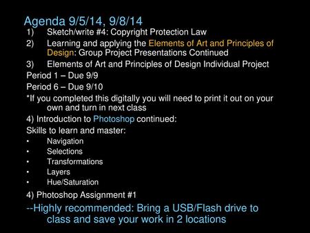 Agenda 9/5/14, 9/8/14 Sketch/write #4: Copyright Protection Law