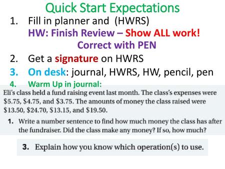 Quick Start Expectations