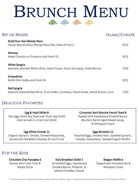 Brunch Menu Sip or Share Glass/Carafe Delicious Favorites For the Kids