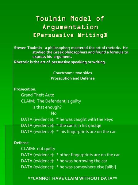 Toulmin Model of Argumentation [Persuasive Writing]