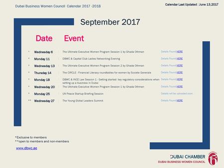 Dubai Business Women Council Calendar