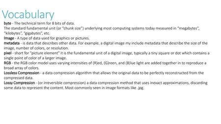 Vocabulary byte - The technical term for 8 bits of data.