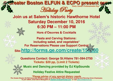 Holiday Party Greater Boston ELFUN & ECPO present our