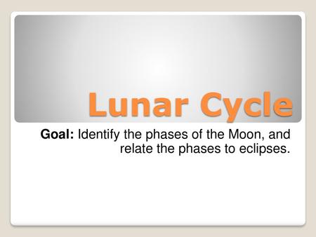 Lunar Cycle Goal: Identify the phases of the Moon, and