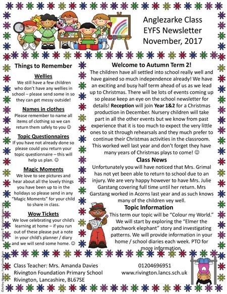 Anglezarke Class EYFS Newsletter November, 2017