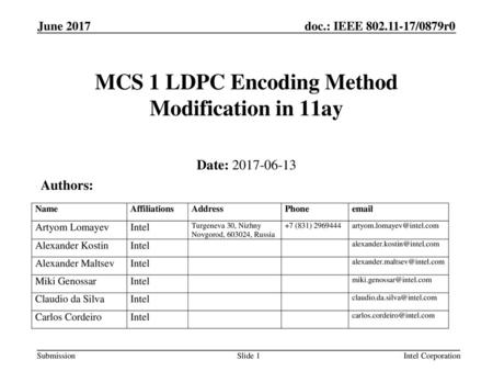 MCS 1 LDPC Encoding Method Modification in 11ay