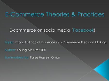 E-Commerce Theories & Practices