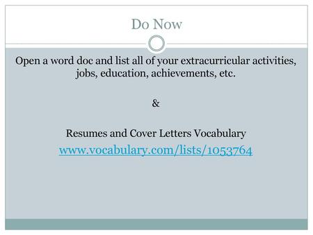 Resumes and Cover Letters Vocabulary