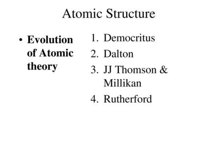 Atomic Structure Democritus Evolution of Atomic theory Dalton