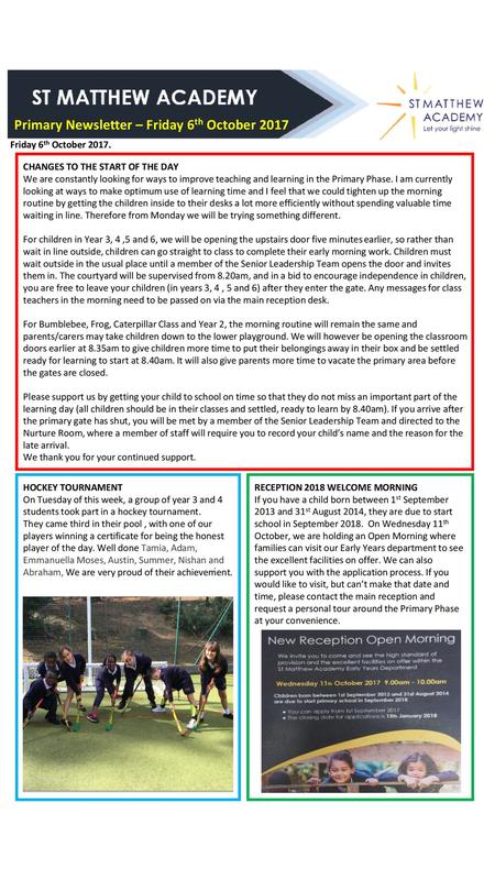 Primary Newsletter – Friday 6th October 2017