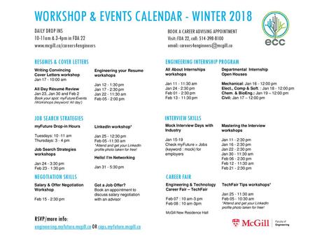 WORKSHOP & EVENTS CALENDAR - WINTER 2018