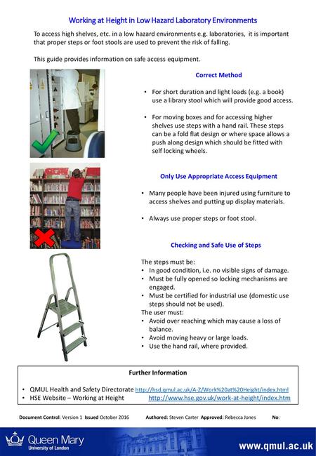 Working at Height in Low Hazard Laboratory Environments