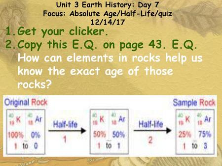 Unit 3 Earth History: Day 7 Focus: Absolute Age/Half-Life/quiz