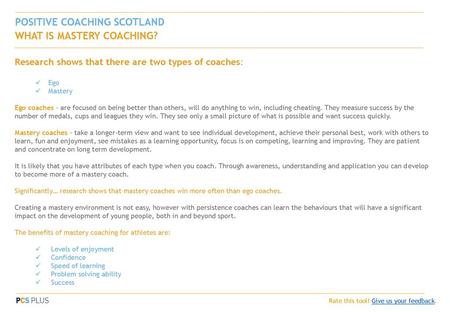 POSITIVE COACHING SCOTLAND WHAT IS MASTERY COACHING?