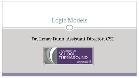 Logic Models Dr. Lenay Dunn, Assistant Director, CST.